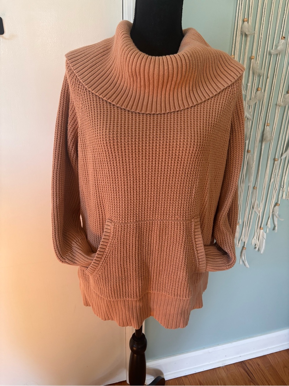 Michael Kors Chunky Ribbed Cowl Neck Sweater - Dusty Tan